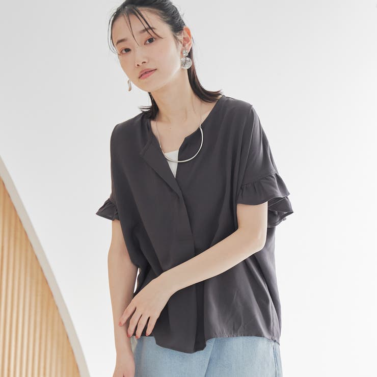 DK.GRAY | 【接触冷感】袖フリルスキッパーブラウス | coen【women】