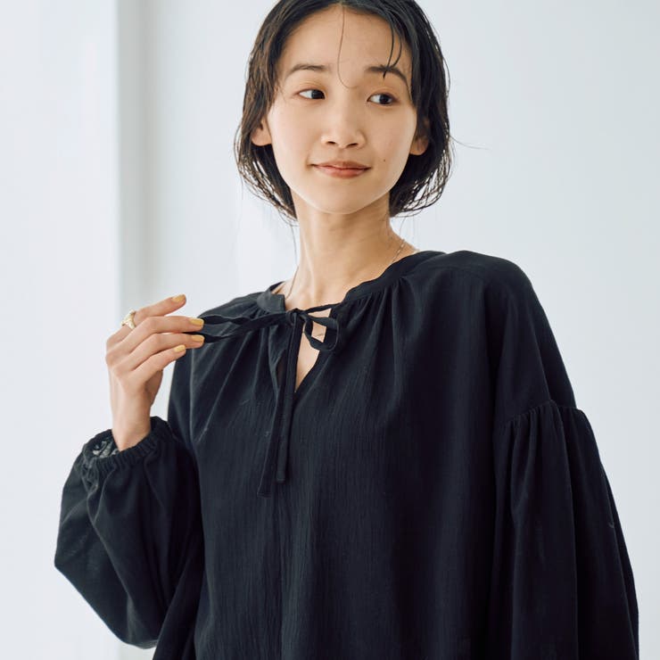 BLACK | ハイツイストボイルコットン2WAYブラウス | coen【women】