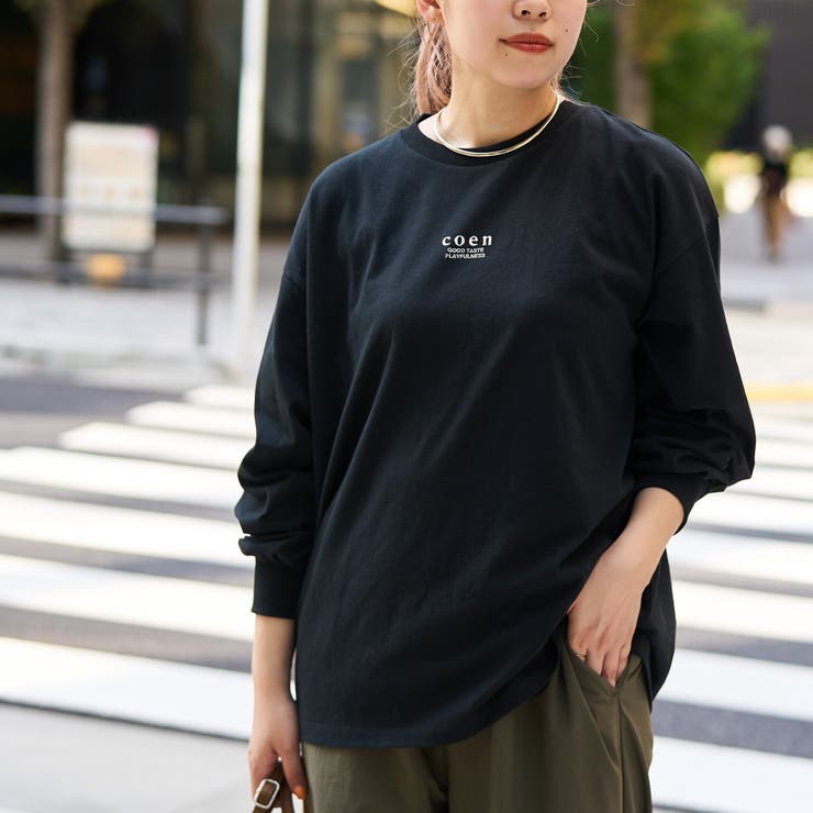 BLACK | COEN（コーエン）ロゴ刺繍UNI ロンT | coen【women】