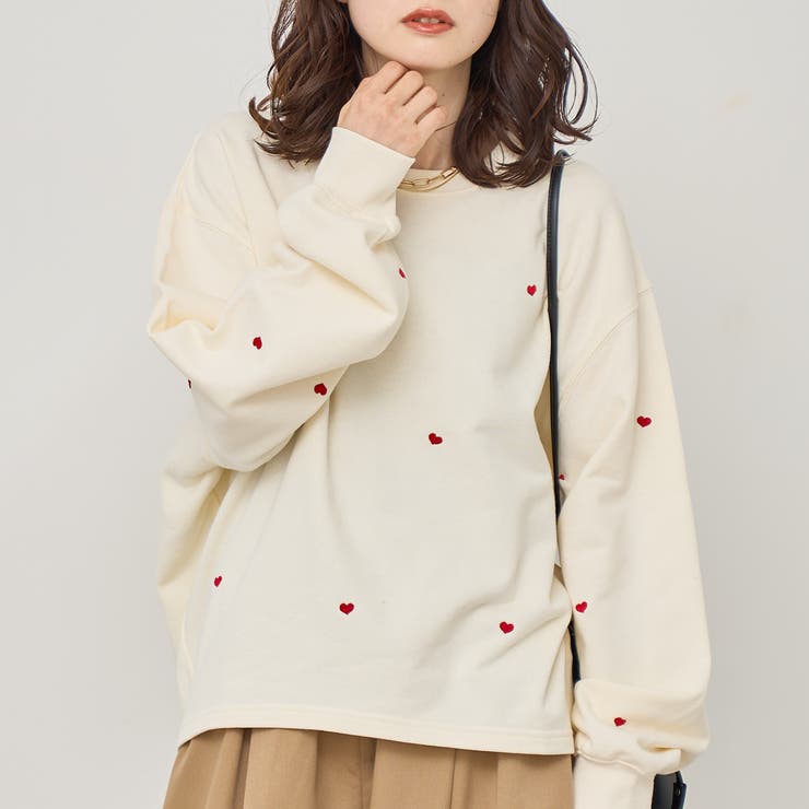 ハート刺繍裏毛スウェットプルオーバー | coen【women】 | 詳細画像1 