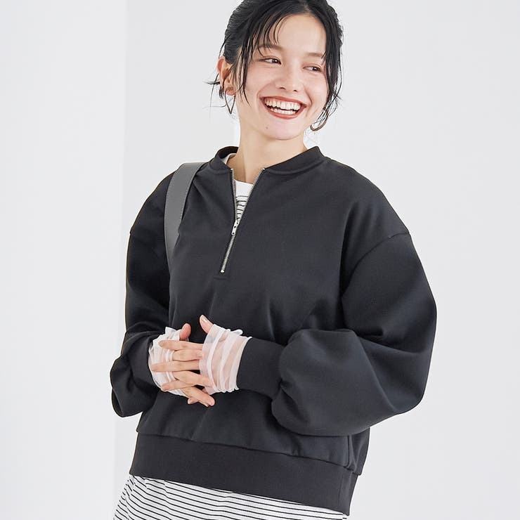 BLACK | 【REVERSE WARM】あったかハーフジッププルオーバー スウェット | coen【women】