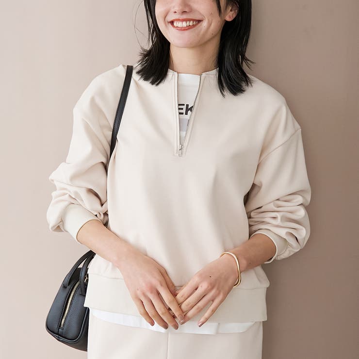 NATURAL | 【REVERSE WARM】あったかハーフジッププルオーバー スウェット | coen【women】