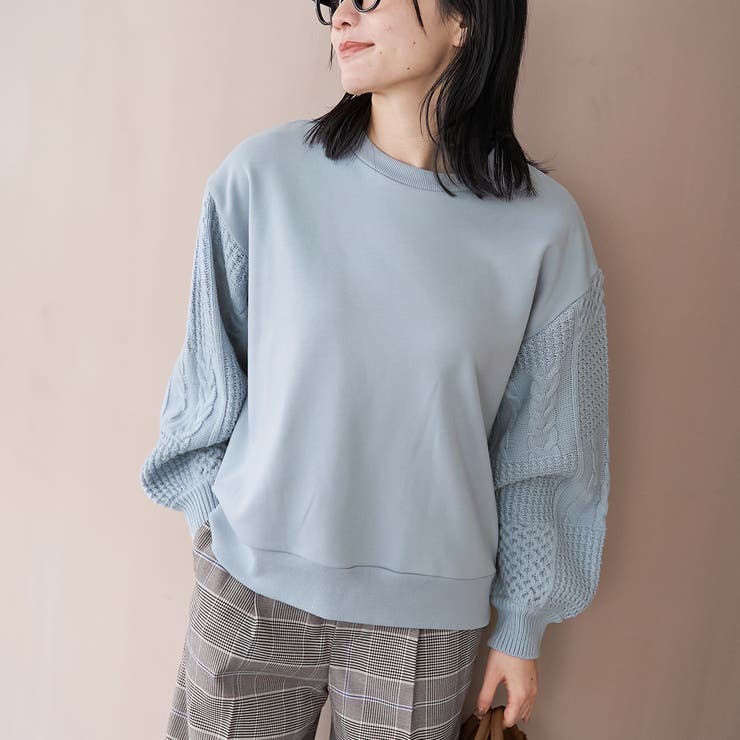 LT.BLUE | ケーブルニットドッキング切替裏毛スウェット1 | coen【women】