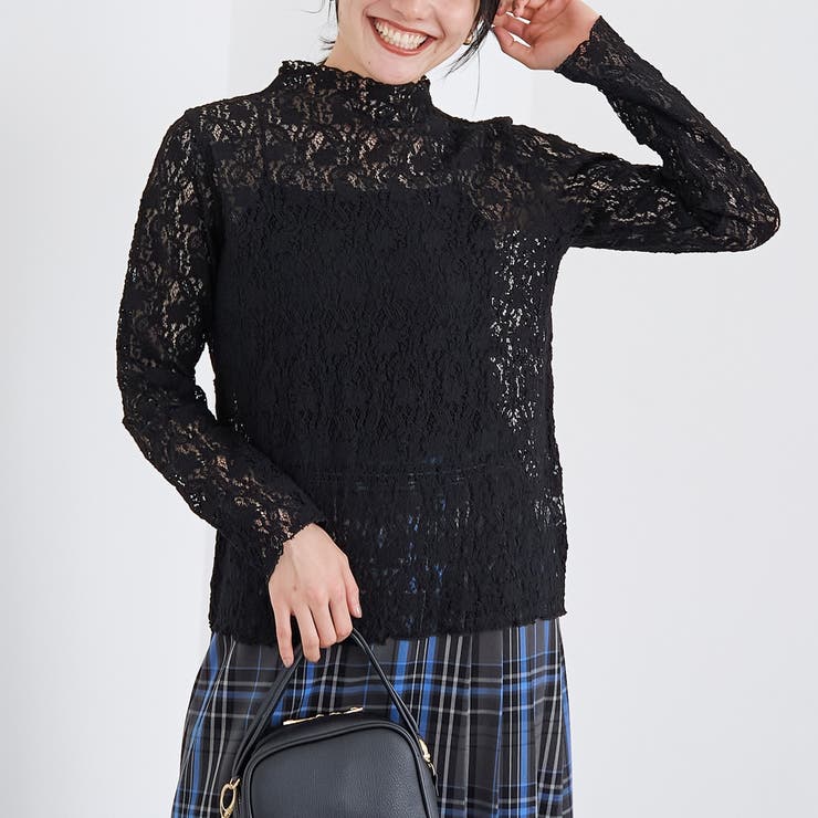 BLACK | カットレース タートルネックトップス | coen【women】