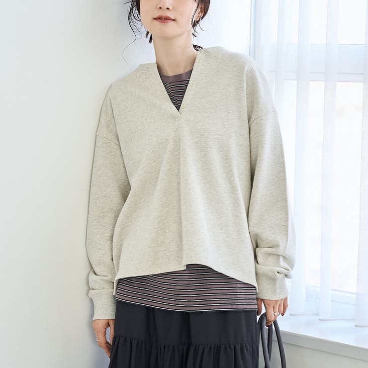 NATURAL | 【セットアイテム】2wayヘンリーネック裏毛プルオーバー ボーダーロンTセット | coen【women】