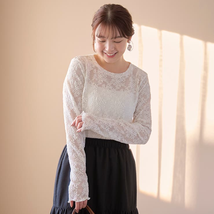 カットレース クルーネック 長袖トップス | coen【women】 | 詳細画像4 