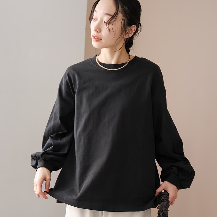 BLACK | 【リニューアル】USAコットン ボリュームスリーブロンT | coen【women】
