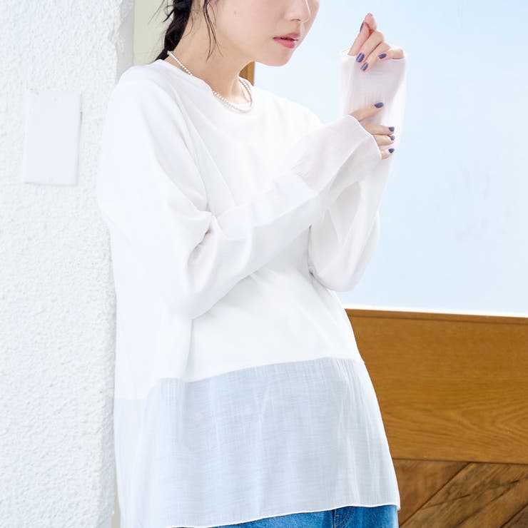 OFF WHITE | レイヤード風シアー長袖トップス | coen【women】