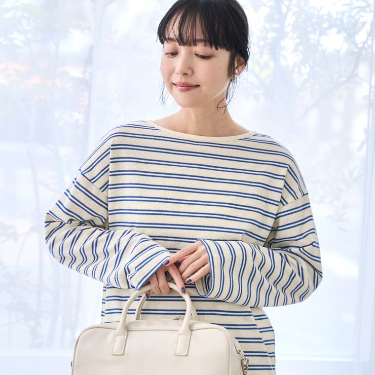 OFF WHITE | ブークレ ボーダーボートネックトップス | coen【women】