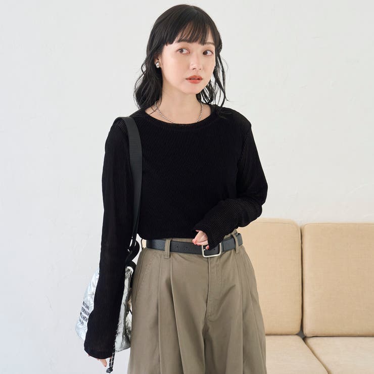 シアーメッシュ フロッキーストライプロンT | coen【women】 | 詳細画像6 