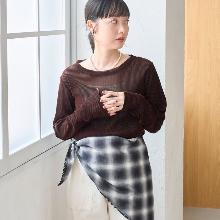 DK.BROWN | シアーメッシュ フロッキーストライプロンT | coen【women】