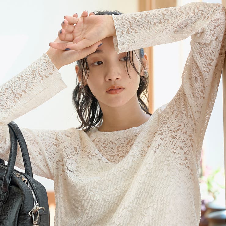 プリーツレース クルーネック 長袖トップス | coen【women】 | 詳細画像1 