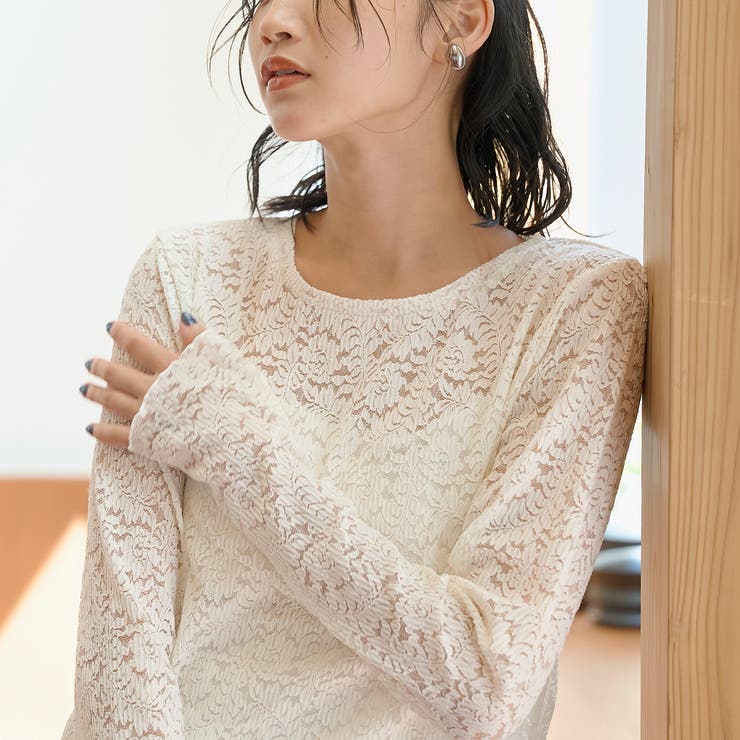 プリーツレース クルーネック 長袖トップス | coen【women】 | 詳細画像7 