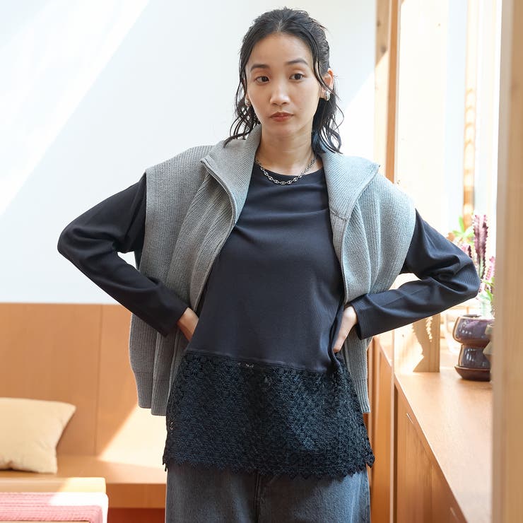 【新型登場】裾レース切替 レイヤード風ロンT | coen【women】 | 詳細画像17 
