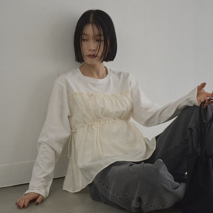 シアードッキング ギャザーロングスリーブTシャツ | coen【women】 | 詳細画像1 