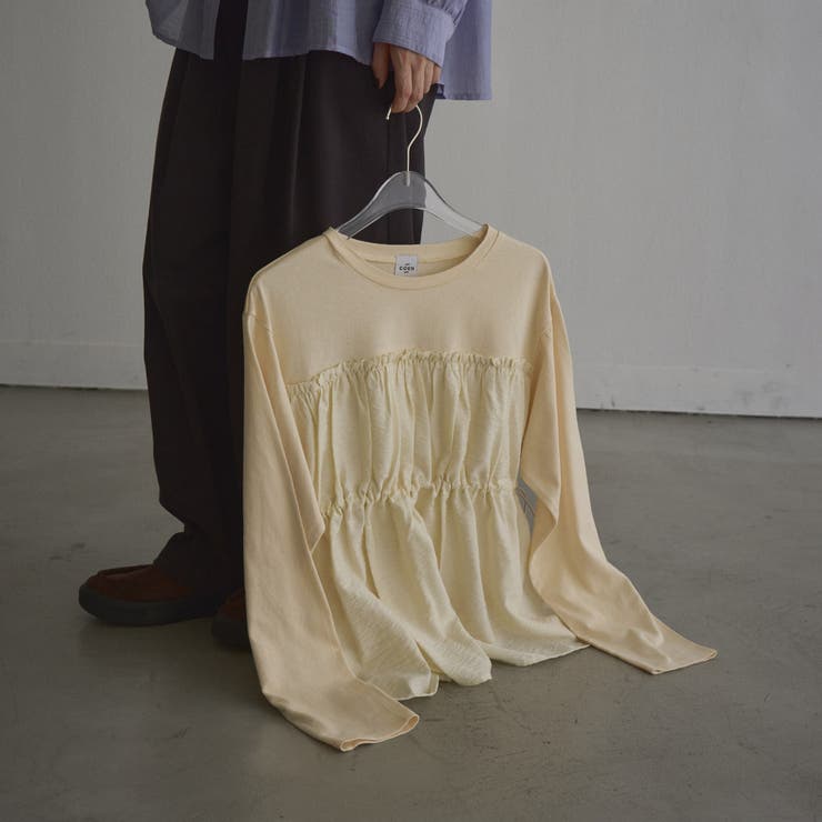 CREAM | シアードッキング ギャザーロングスリーブTシャツ | coen【women】