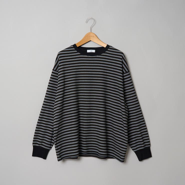 BLACK | 両面微起毛 マルチボーダークルーネックトップス | coen【women】
