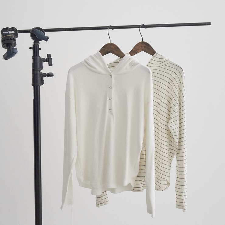 OFF WHITE | カワリ天竺 フード付きヘンリーネック長袖トップス | coen【women】