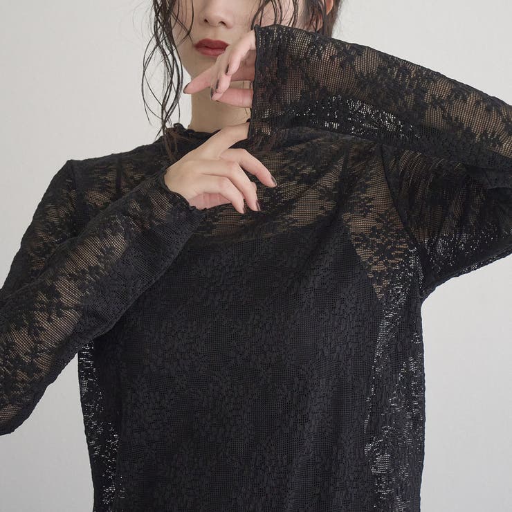 BLACK | 【新型登場】カットレースタートルネック 長袖トップス | coen【women】