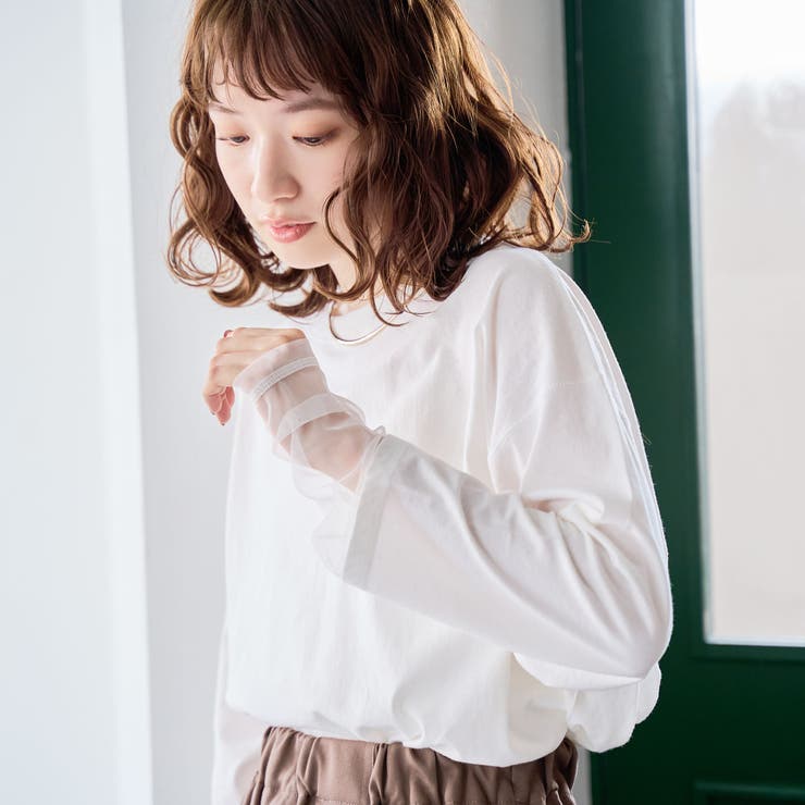 【再入荷・新色登場】袖チュール切替ロングスリーブTシャツ | coen【women】 | 詳細画像4 