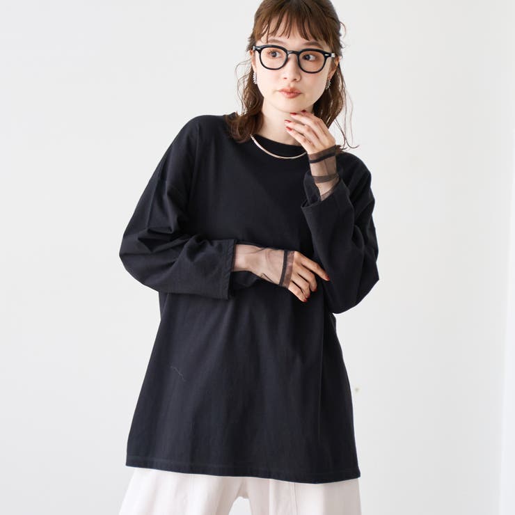 【再入荷・新色登場】袖チュール切替ロングスリーブTシャツ | coen【women】 | 詳細画像7 
