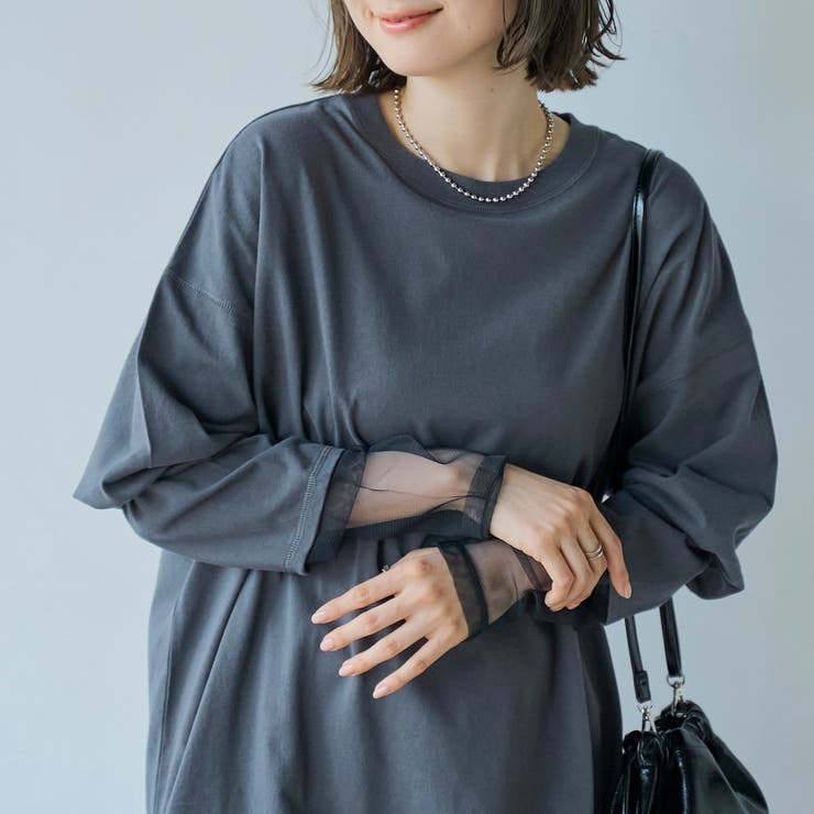 DK.GRAY | 【再入荷・新色登場】袖チュール切替ロングスリーブTシャツ | coen【women】