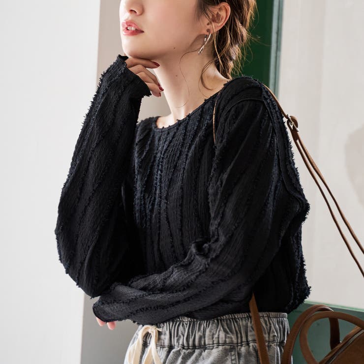 BLACK | 【再入荷・新色登場】ウェーブデザイン カットジャガード クルーネックTシャツ | coen【women】