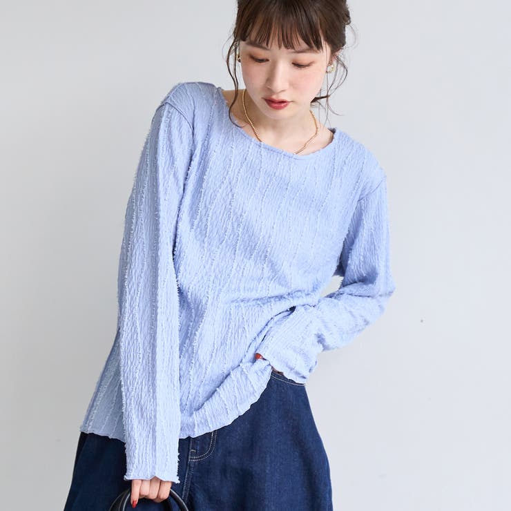LT.BLUE | 【再入荷・新色登場】ウェーブデザイン カットジャガード クルーネックTシャツ | coen【women】
