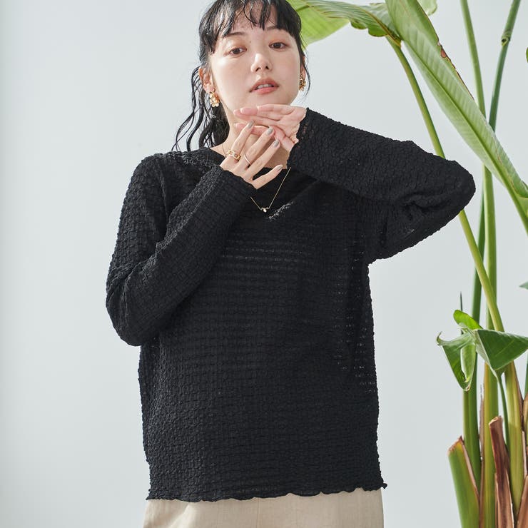 BLACK | ポコポコロングスリーブメローＴシャツ | coen【women】