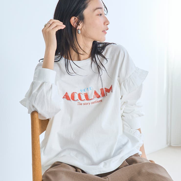OFF WHITE | フハク ドッキング フリル袖 ロングスリーブTシャツ | coen【women】