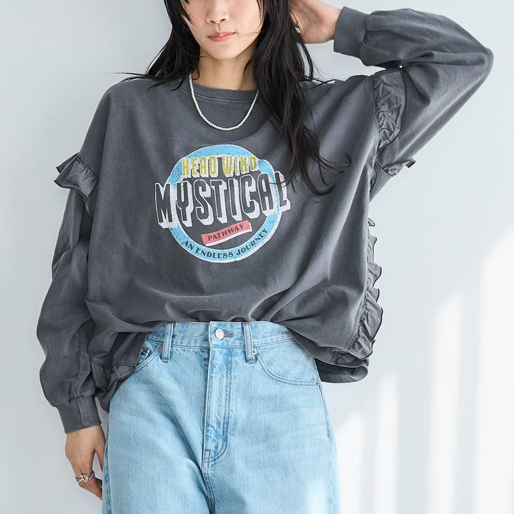 DK.GRAY | フハク ドッキング フリル袖 ロングスリーブTシャツ | coen【women】