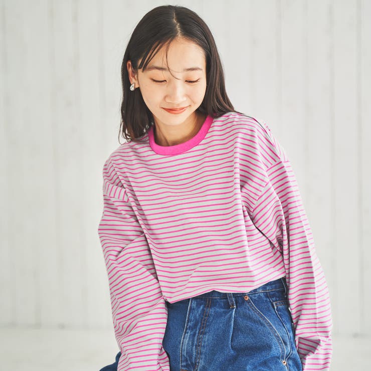 【PINK】定番のUSAコットン使用。レトロボーダー袖ボリュームリンガーTシャツ[品番：COEW0003975]｜coen【women】（コーエン）のレディースファッション通販｜SHOPLIST（ショップリスト）