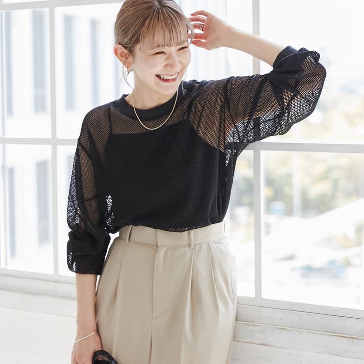 新品タグ付き　wai＋　メッシュロングスリーブプルオーバー mizuiro ind｜メッシュロングスリーブワイドT - MARcourt(マーコート