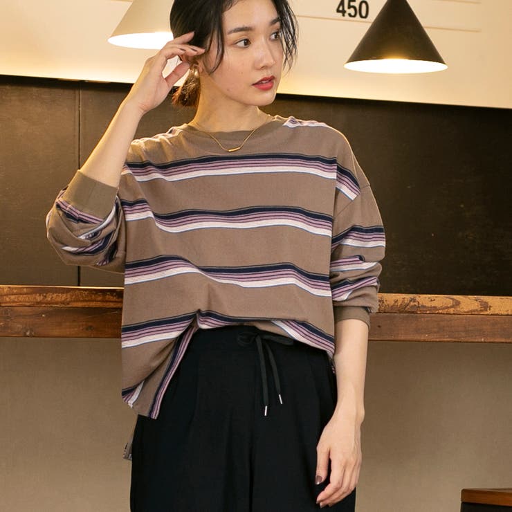 MD.BROWN | ヴィンテージライクボーダーロングスリーブTシャツ | coen【women】