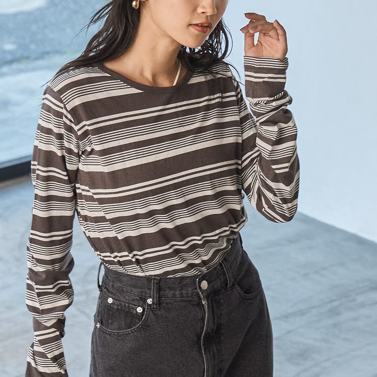 DK.GRAY | レトロマルチボーダーロングスリーブTシャツ | coen【women】