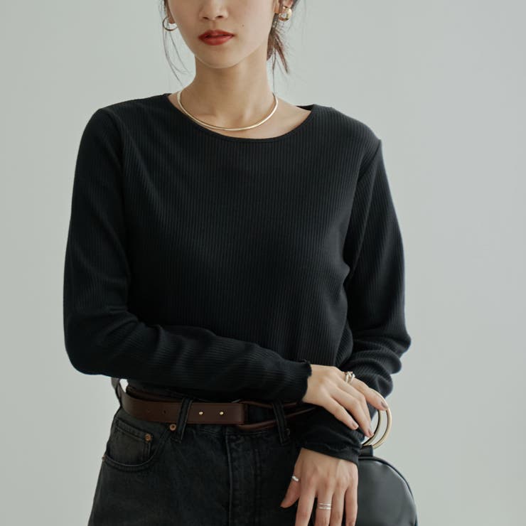 BLACK | メローリブクルーネックロンT | coen【women】