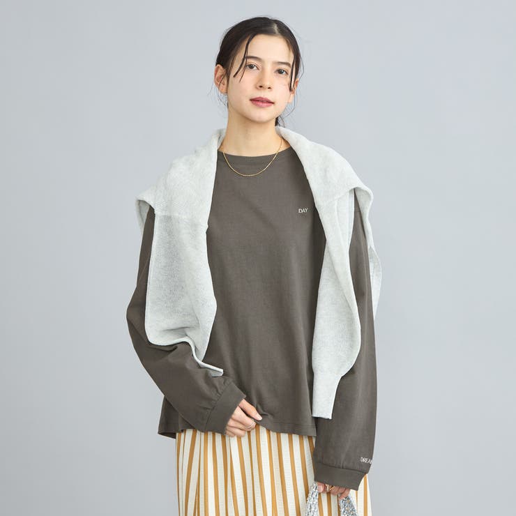 DK.GRAY | USAコットン天竺チビロゴ刺繍ロングスリーブTシャツ | coen【women】