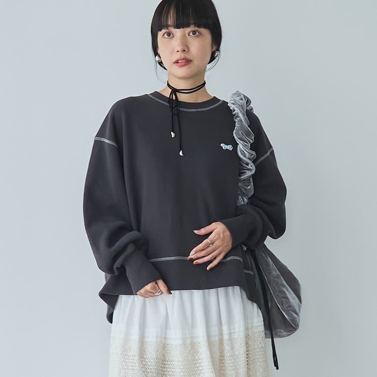 【日常に♪】 HERMES CDSパッチクルーネックスウェットシャツ エルメスクールネック Tシャツ ミニレザーパッチ サイズL マリン