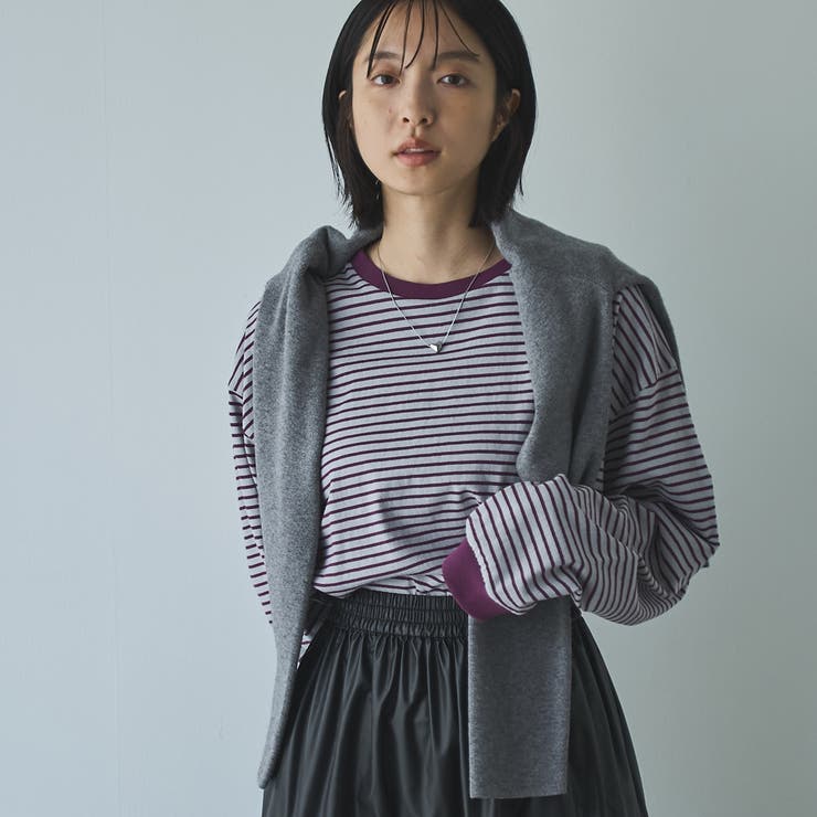 PURPLE | 【WEB限定】USAコットンレトロボーダーTシャツ | coen【women】