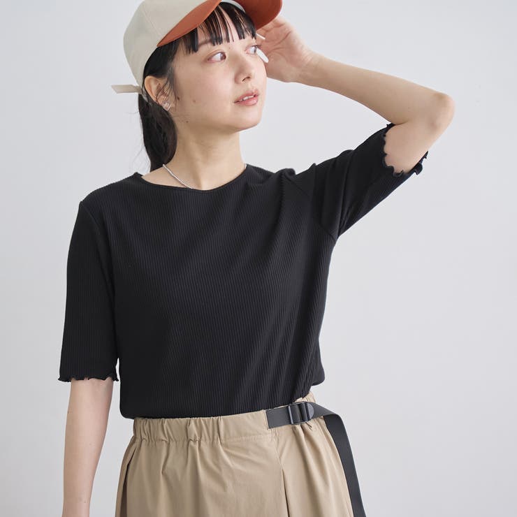 BLACK | メロークルー 半袖リブTシャツ | coen【women】