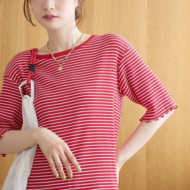 RED | メロークルーネック リブ半袖ゆるTシャツ | coen【women】