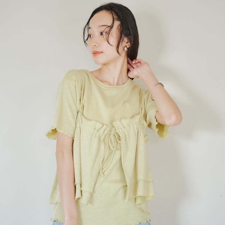 LIME | 【セットアイテム】配色リブキャミソールセットTシャツ | coen【women】