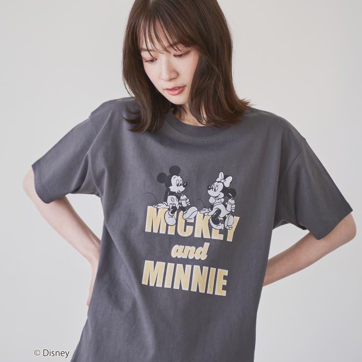 DK.GRAY | ミッキー＆ミニー コンパクトプリントＴシャツ | coen【women】