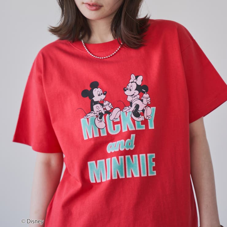 RED | ミッキー＆ミニー コンパクトプリントＴシャツ | coen【women】