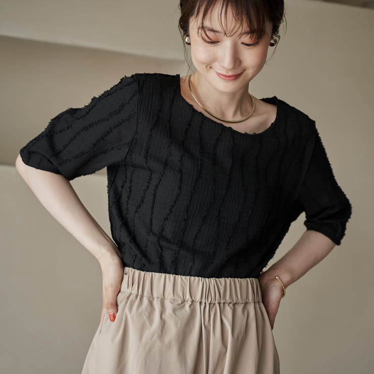 BLACK | ナミナミジャガードメロー五分袖Tシャツ | coen【women】