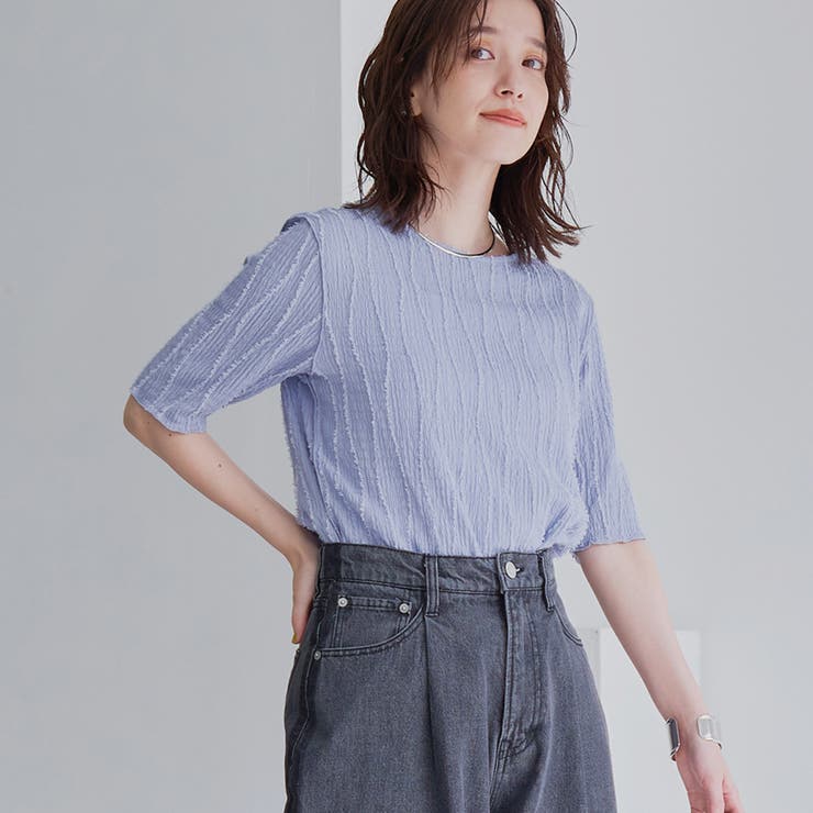 LT.BLUE | ナミナミジャガードメロー五分袖Tシャツ | coen【women】