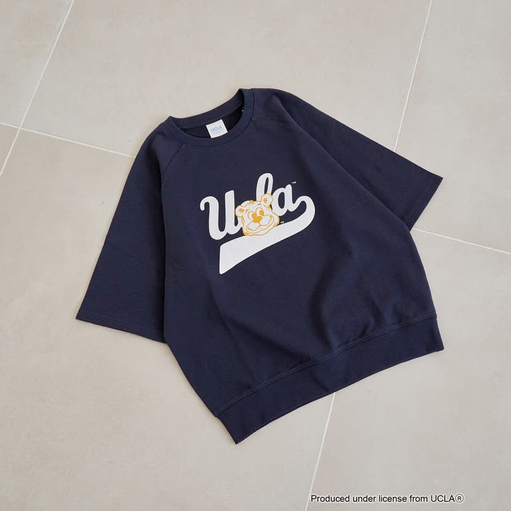 NAVY | 【UCLA 別注】 カレッジプリント裏毛ハーフスリーブプルオーバー | coen【women】