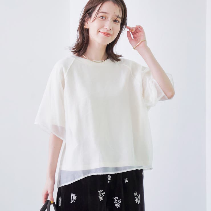 OFF WHITE | チビロゴ刺繍シアーオーバーTシャツ | coen【women】
