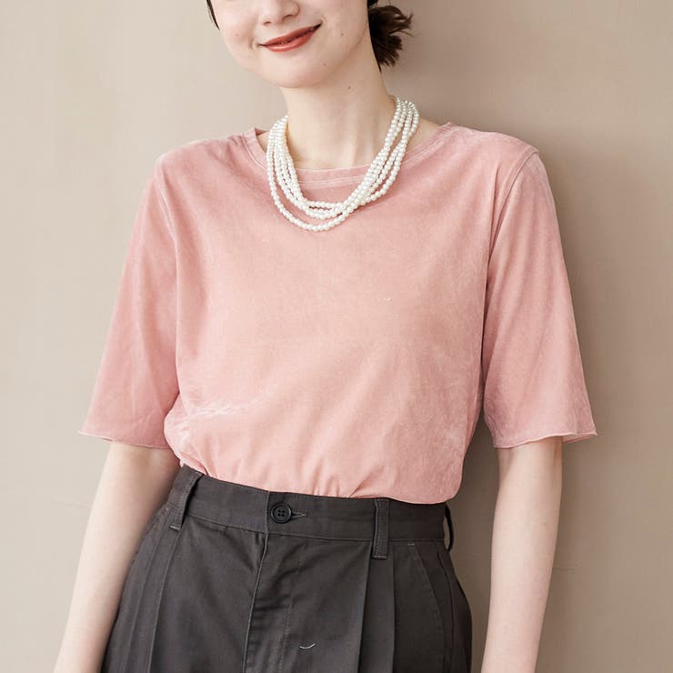 LT.PINK | シアーベロアハーフスリーブTシャツ | coen【women】