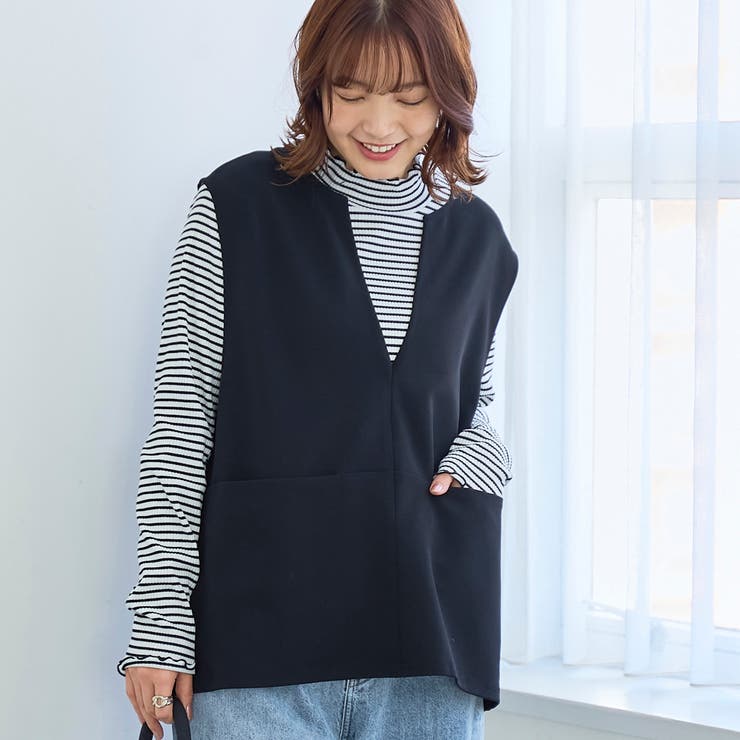 BLACK | カットジョーゼット キーネックベスト | coen【women】